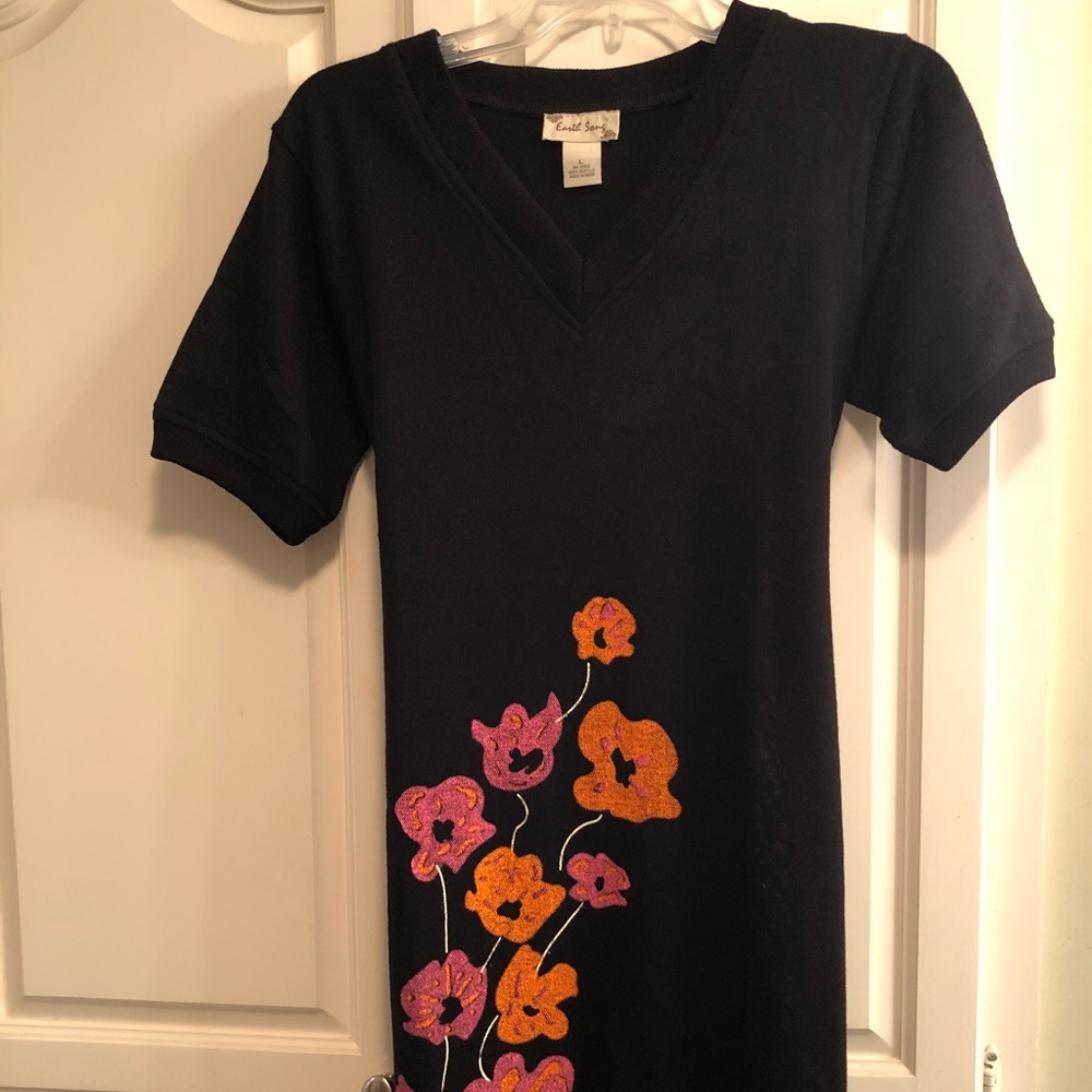 Dress with bright colorful print on front